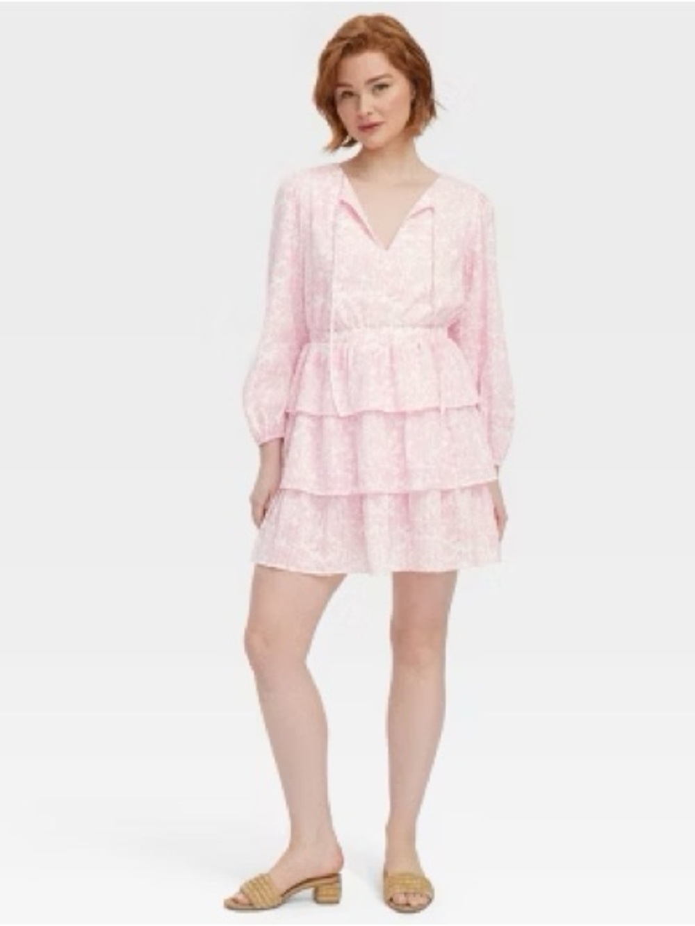Roller Rabbit Women's Long Sleeve Sketched Floral Mini A-Line Dress in Pink